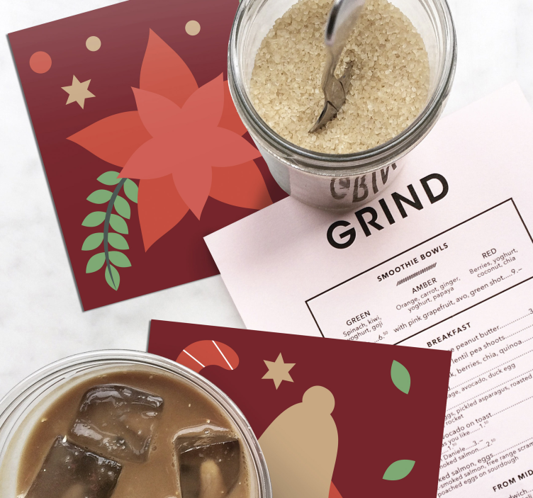 Posavasos navideño motivo de flor de nochebuena y campana - TenVinilo