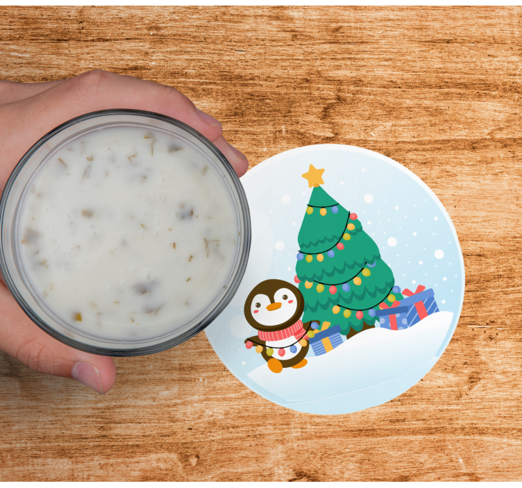 Posavasos navideño pingüino con Árbol de navidad - TenVinilo