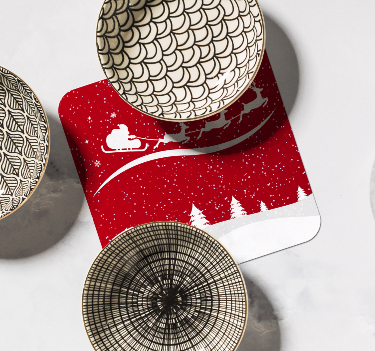 Posavasos navideño trineo de santa con renos - TenVinilo