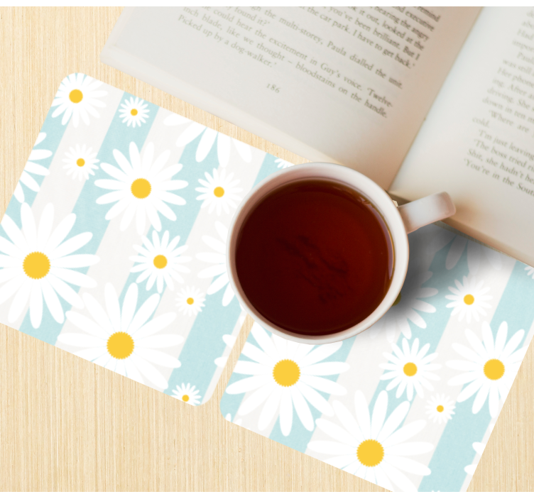 Posavasos moderno Margaritas con fondo azul rayado - TenVinilo