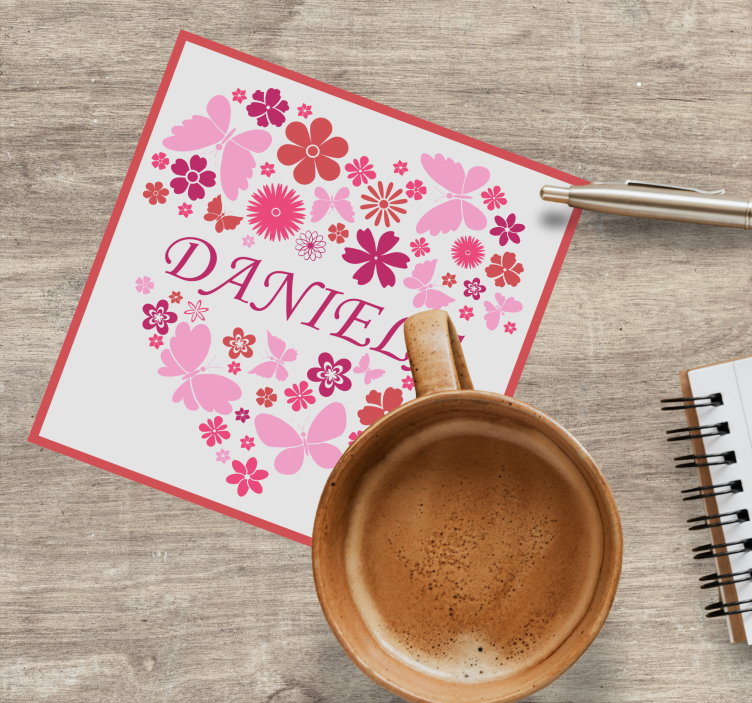 Posavasos personalizable arreglo floral corazón - TenVinilo