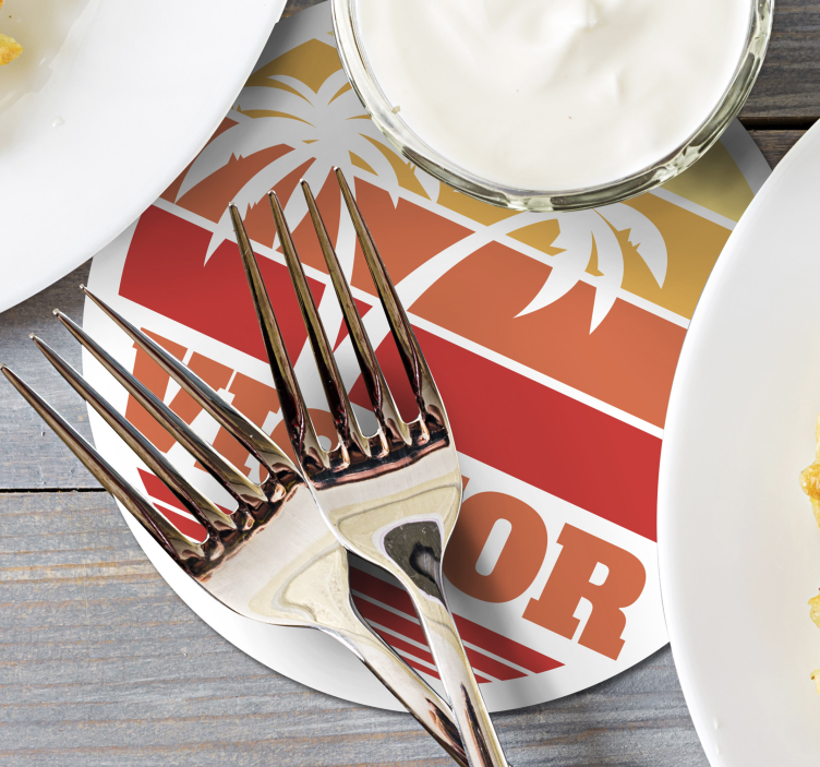 Posavasos personalizable atardecer tropical con palmeras - TenVinilo