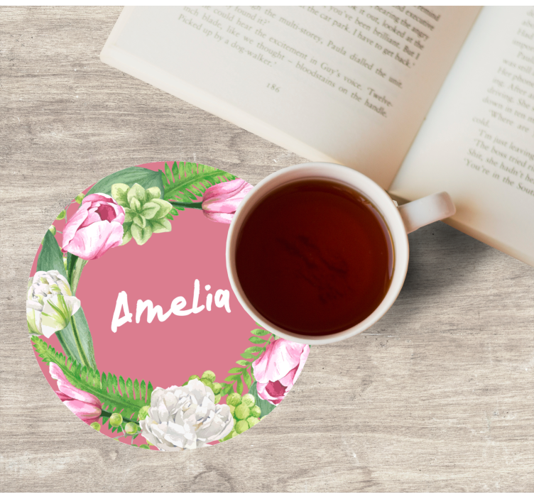 Posavasos personalizable corona floral rosa - TenVinilo