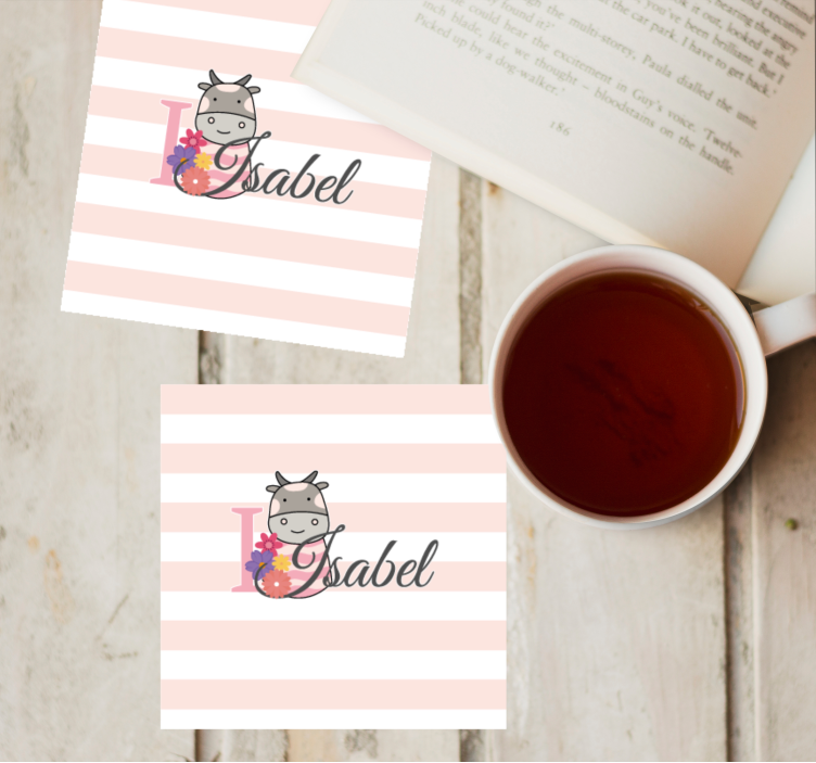 Posavasos personalizable diseño de vaca floral personalizado - TenVinilo