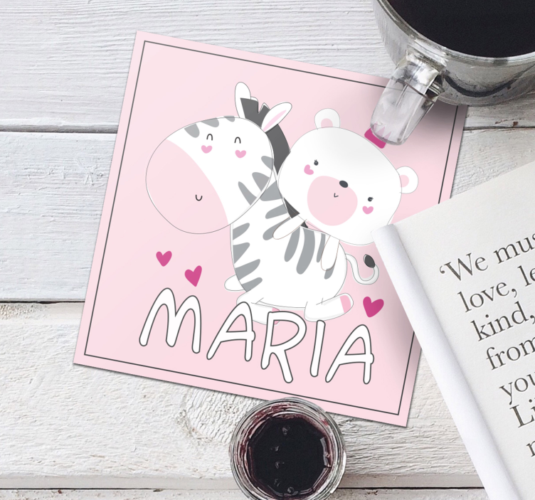 Posavasos personalizable dúo de oso y cebra adorable - TenVinilo