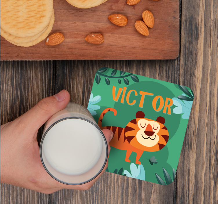 Posavasos personalizable ilustración de tigre alegre - TenVinilo