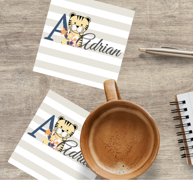 Posavasos personalizable ilustración de tigre juguetón - TenVinilo