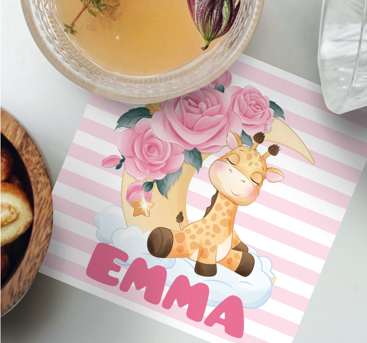 Posavasos personalizable jirafa con media luna floral - TenVinilo