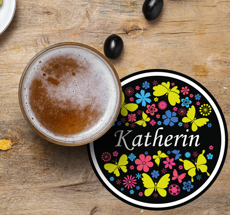 Posavasos personalizable mariposa floral - TenVinilo