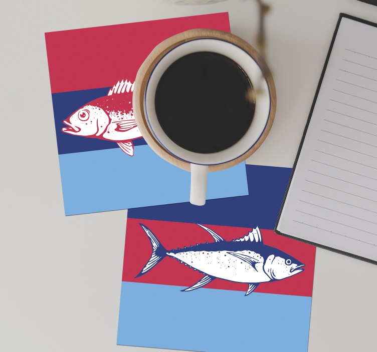 Posavasos textura ilustraciones de peces estilizados - TenVinilo