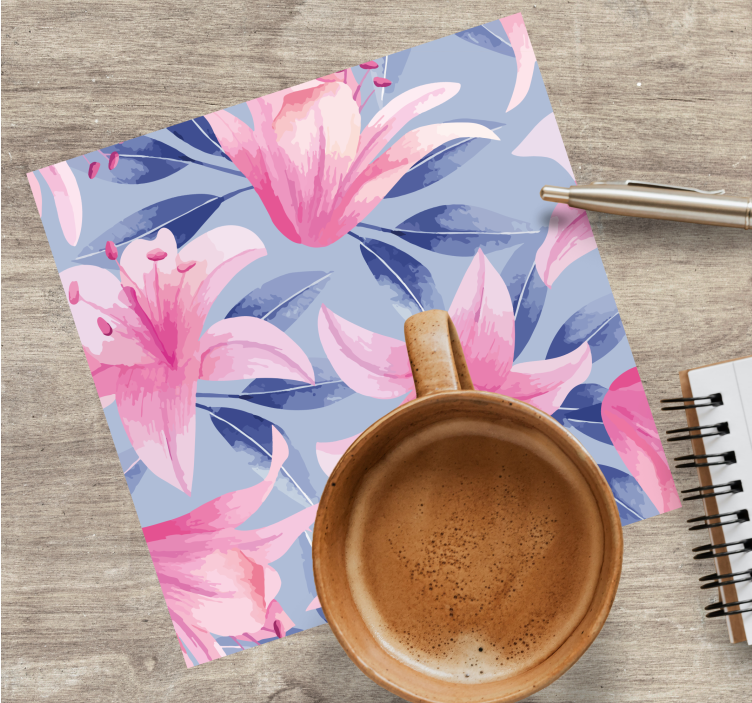Posavasos textura patrón floral con lirios rosas - TenVinilo