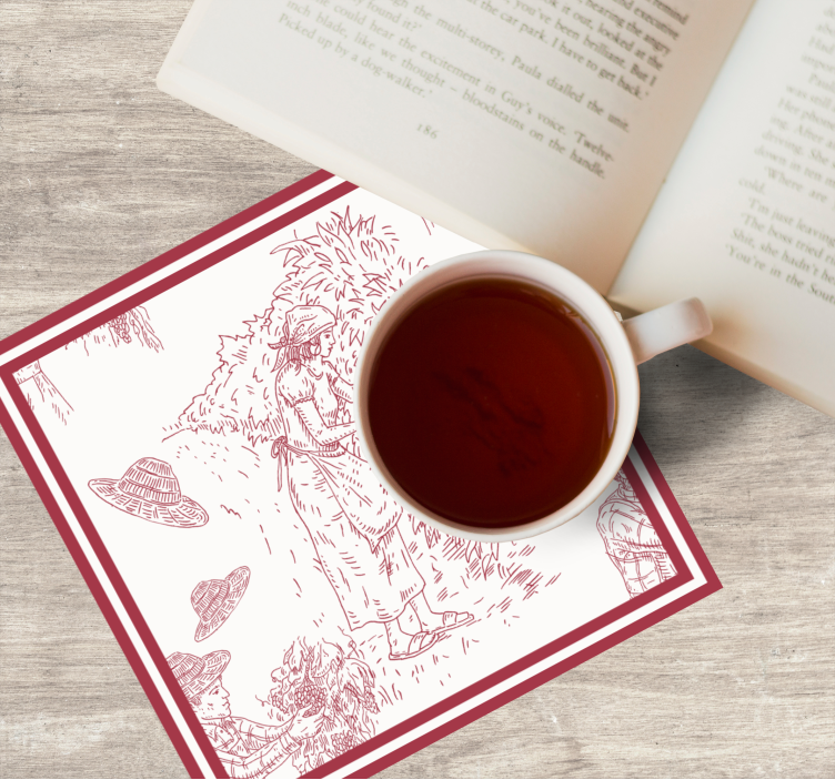 Posavasos vintage ilustración de escena rústica - TenVinilo