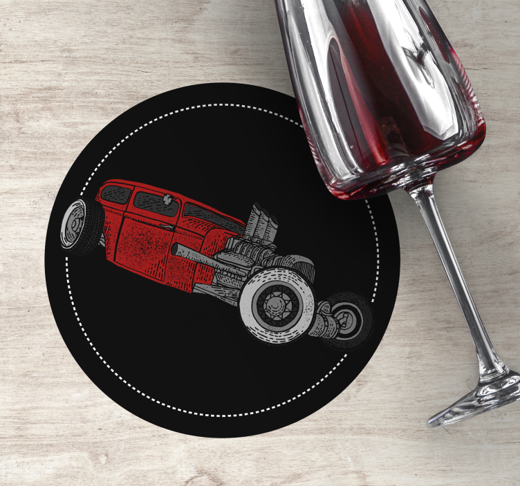 Posavasos vintage ilustración de hot rod clásico - TenVinilo