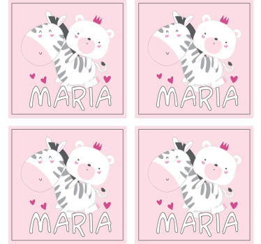 Posavasos personalizable dúo de oso y cebra adorable - TenVinilo