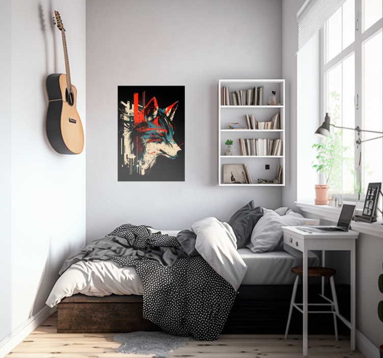Póster abstracto grafiti lobo rojo y azul - TenVinilo