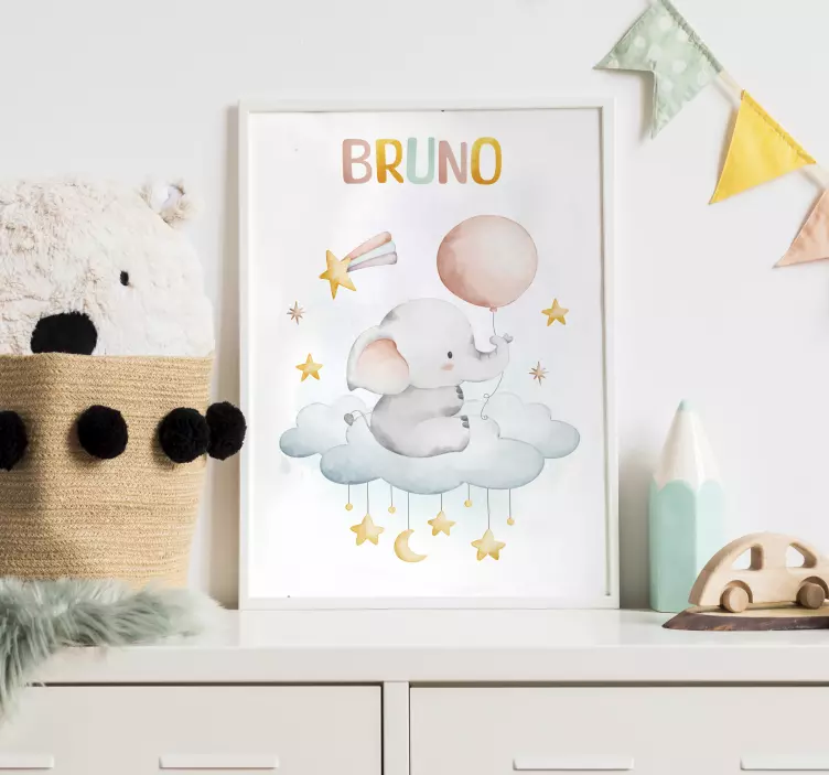 Poster habitación infantil elefante en una nube - TenVinilo