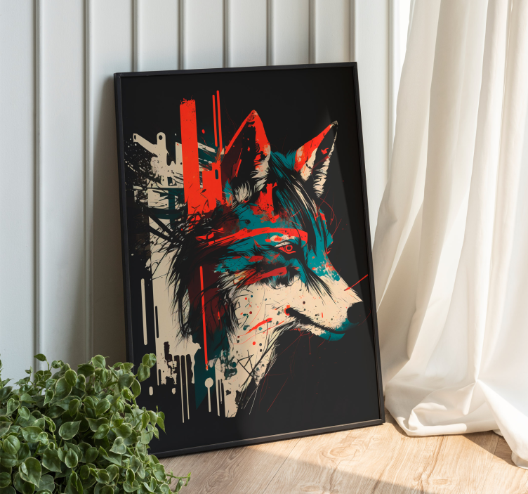 Póster abstracto grafiti lobo rojo y azul - TenVinilo