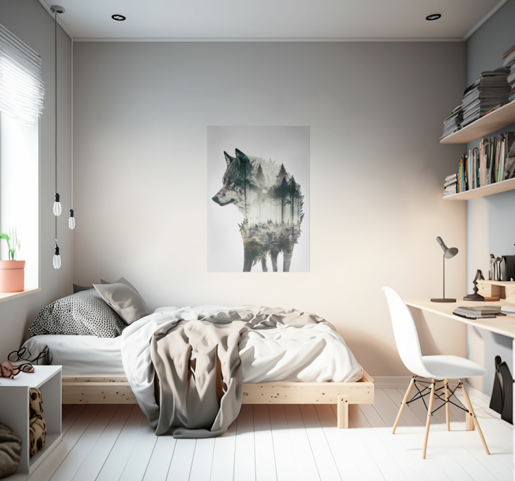 Póster decorativo bosque en lobo - TenVinilo