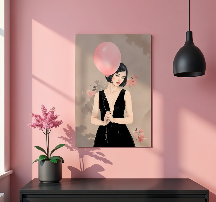 Poster dibujo artístico mujer con globo - TenVinilo