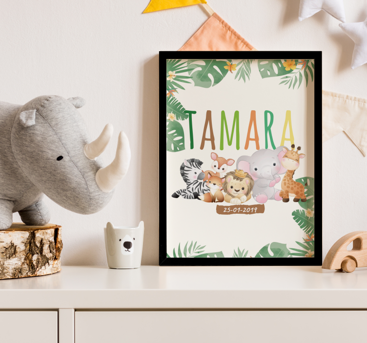 Lámina decorativa animales de selva con nombre - TenVinilo