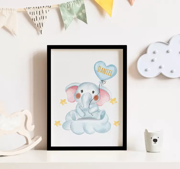 Lámina decorativa elefante con globo y nombre - TenVinilo