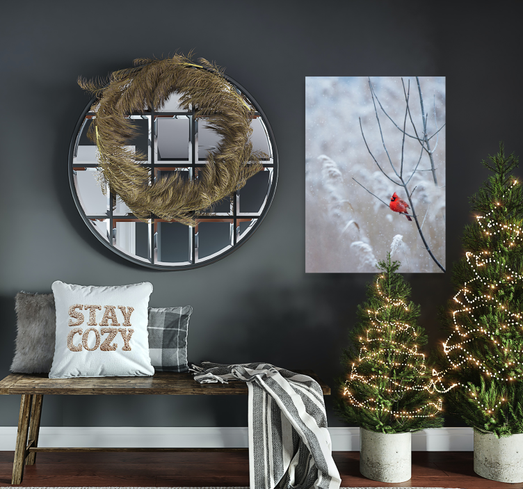 Póster paisaje nevado pájaro de navidad - TenVinilo