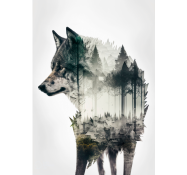 Póster decorativo bosque en lobo - TenVinilo