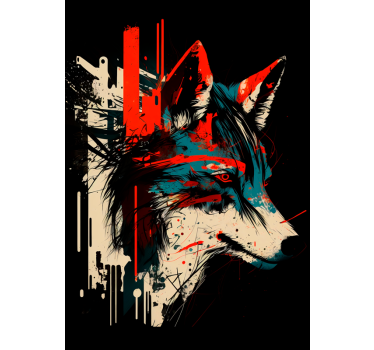 Póster abstracto grafiti lobo rojo y azul - TenVinilo