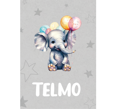 Poster elefante bebé con globos personalizado - TenVinilo