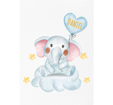 Lámina decorativa elefante con globo y nombre - TenVinilo