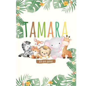 Lámina decorativa animales de la selva con nombre - TenVinilo
