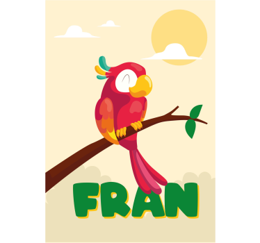Lámina decorativa habitación infantil loro rojo con nombre - TenVinilo