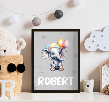 Poster elefante bebé con globos personalizado - TenVinilo