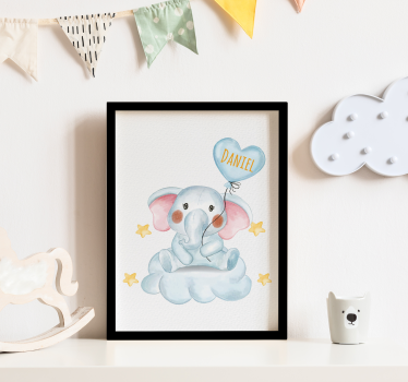 Lámina decorativa elefante con globo y nombre - TenVinilo