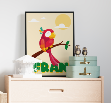 Lámina decorativa habitación infantil loro rojo con nombre - TenVinilo
