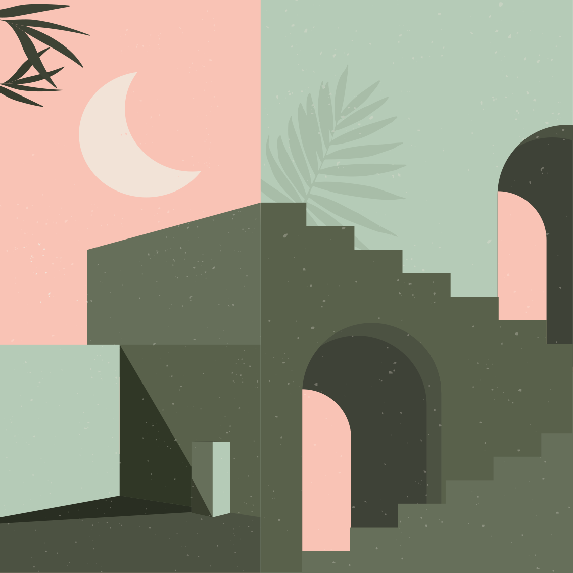 Poster para salón formas de arte en rosa y turquesa - TenVinilo