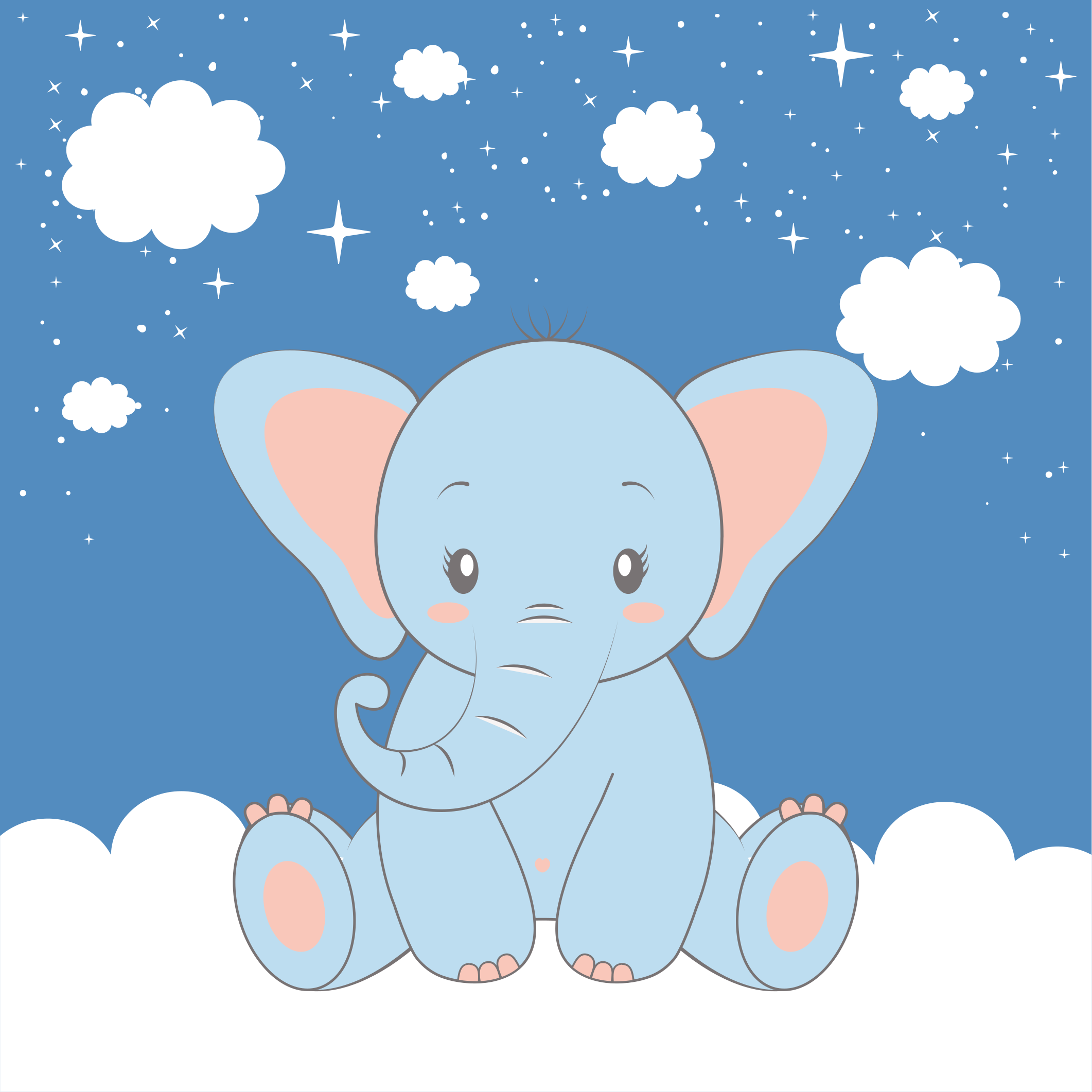 Poster habitación infantil elefante azul bebé dibujo - TenVinilo