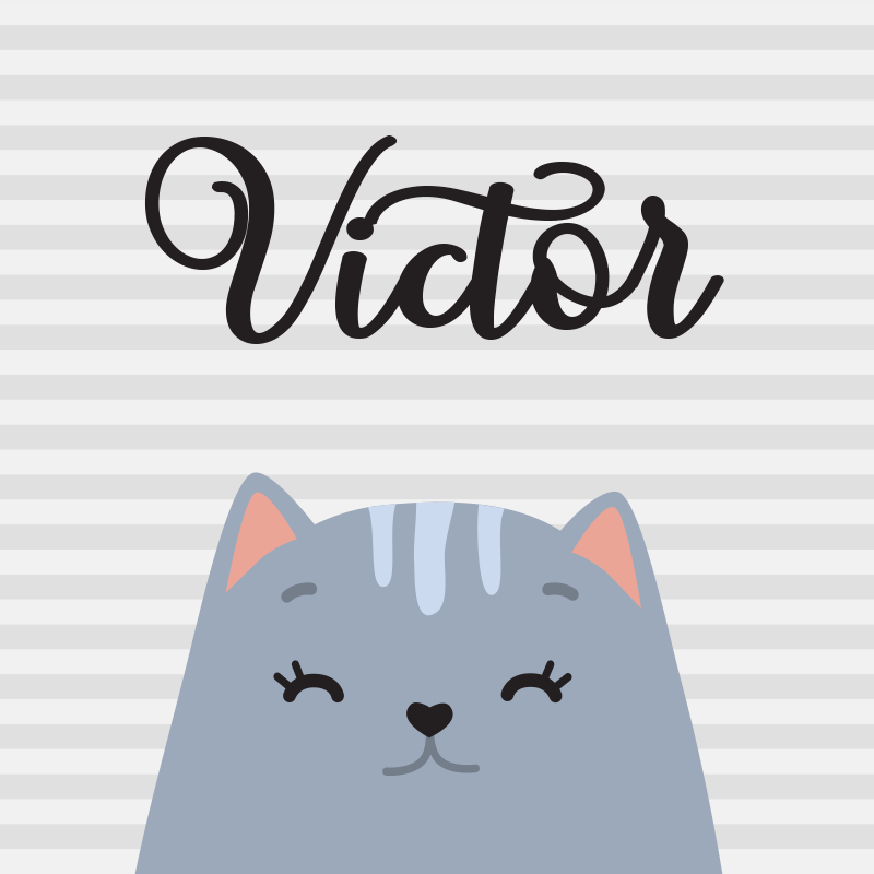 Poster habitación infantil gato nórdico con nombre - TenVinilo