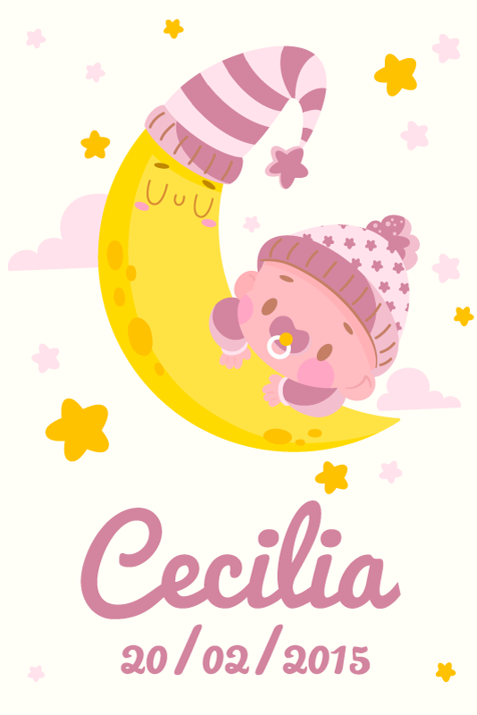 Poster habitación infantil bebé con nombre y fecha de nacimiento - TenVinilo