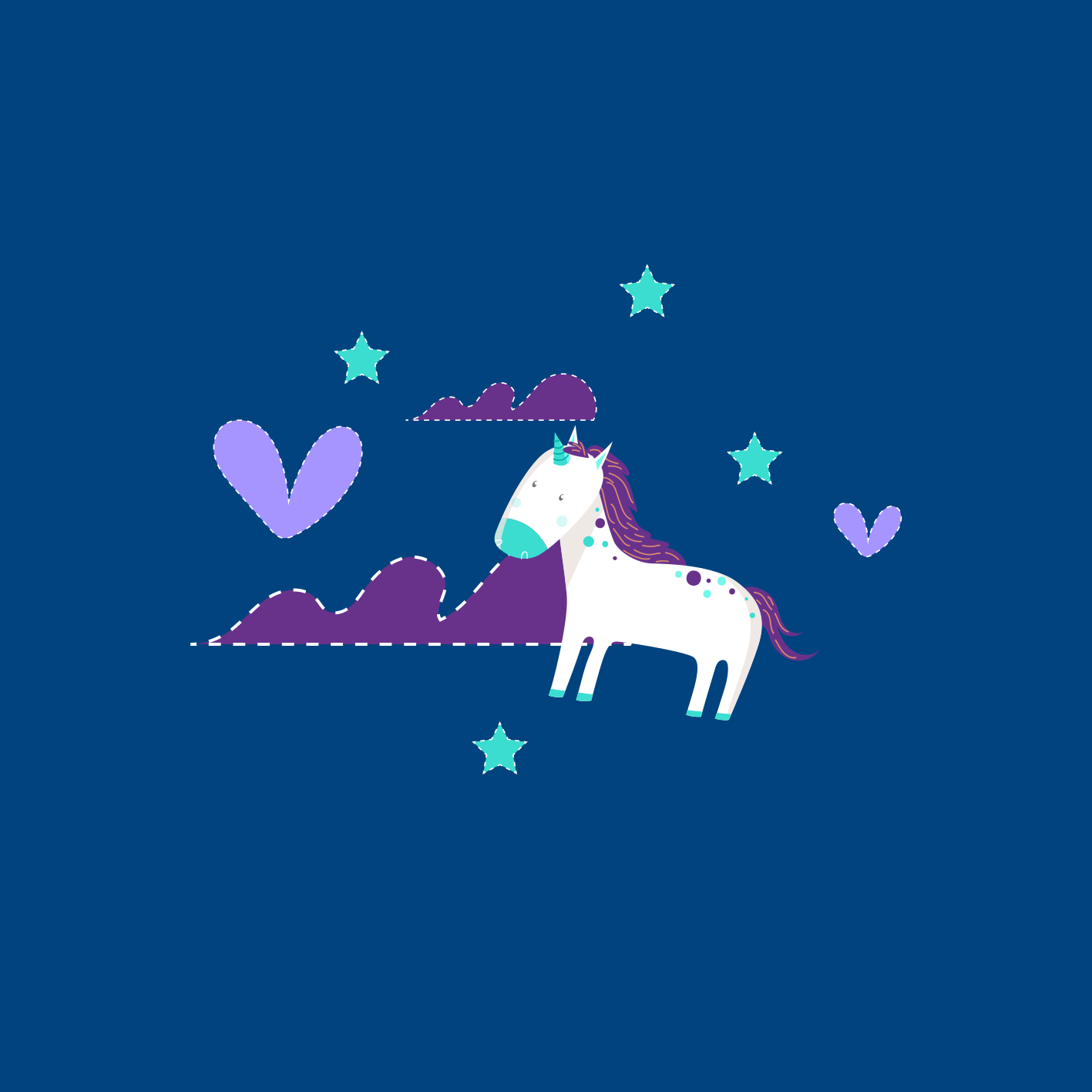 Poster habitación infantil unicornios con nubes y estrellas - TenVinilo