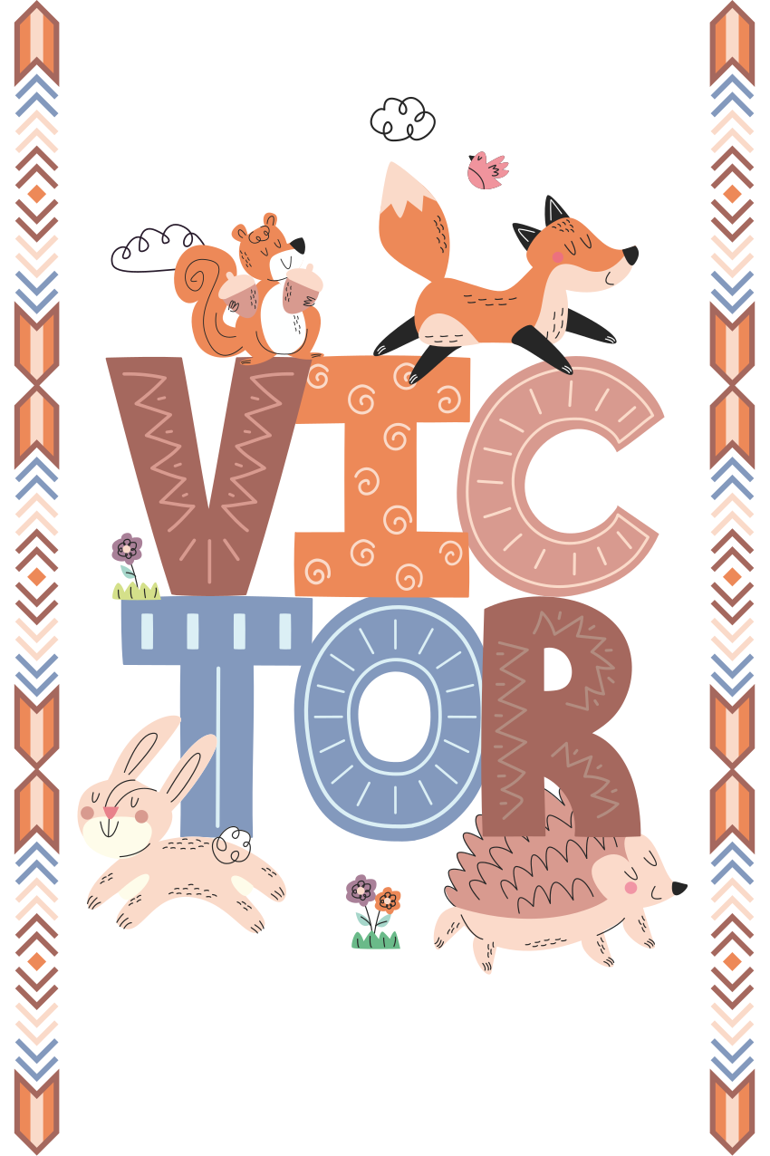 Poster habitación infantil animales del bosque con nombre - TenVinilo