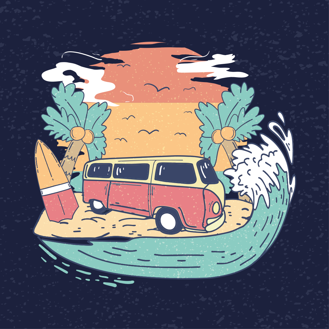 Poster ciudades escena de furgoneta de surf - TenVinilo