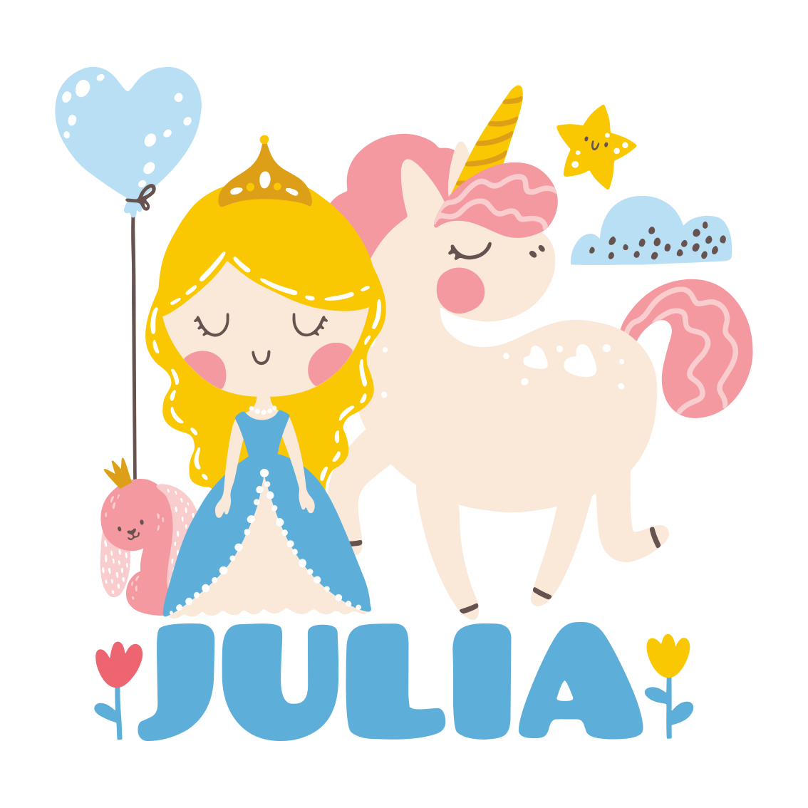 Poster personalizable princesa con unicornio - TenVinilo