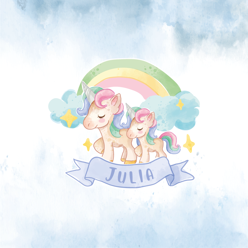 Poster personalizable pareja de unicornios lindos - TenVinilo
