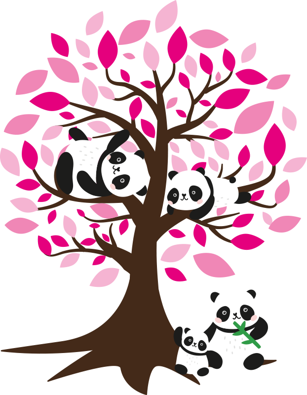 Poster árboles adhesivo de pared con pandas niños - TenVinilo