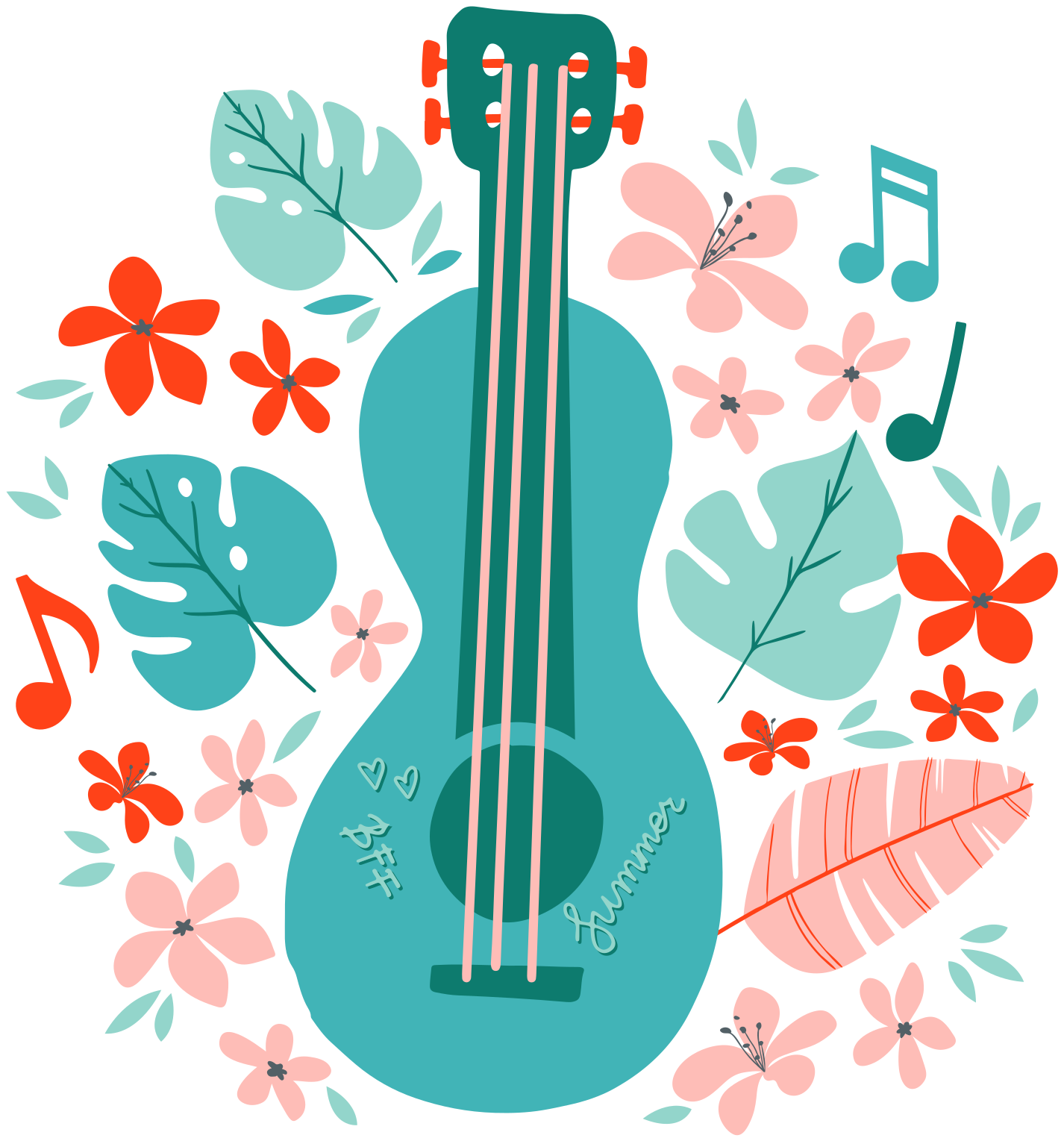 Lámina decorativa de música guitarra con flores - TenVinilo
