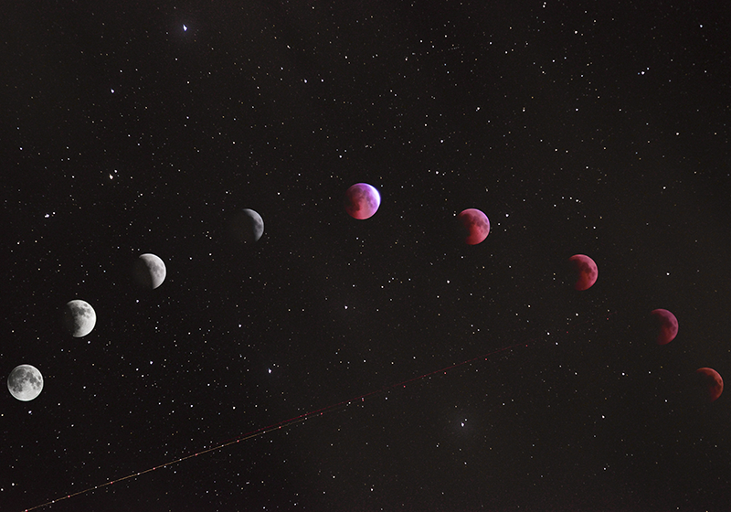 Poster paisaje fases lunares con fondo galáctico - TenVinilo