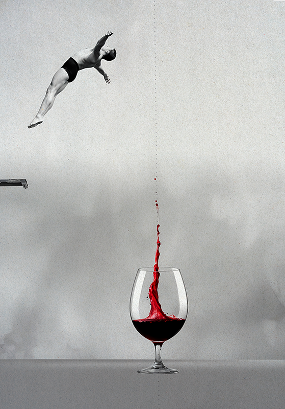 Lámina decorativa abstracta saltando al vaso de vino - TenVinilo