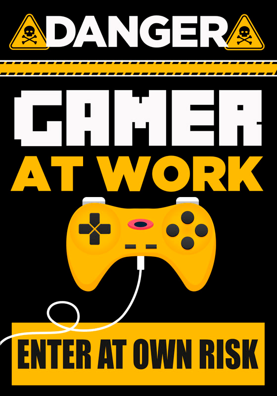 Poster videojuego peligro gamer en trabajo - TenVinilo