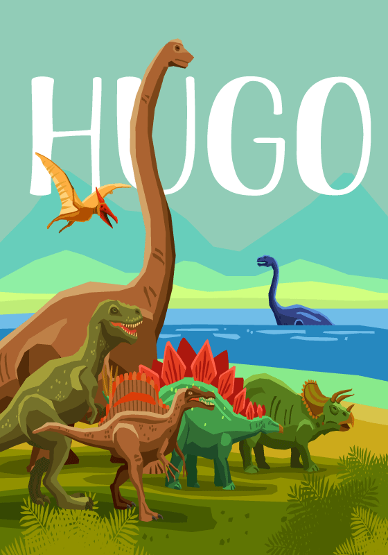 Poster de dinosaurio con nombre personalizado - TenVinilo